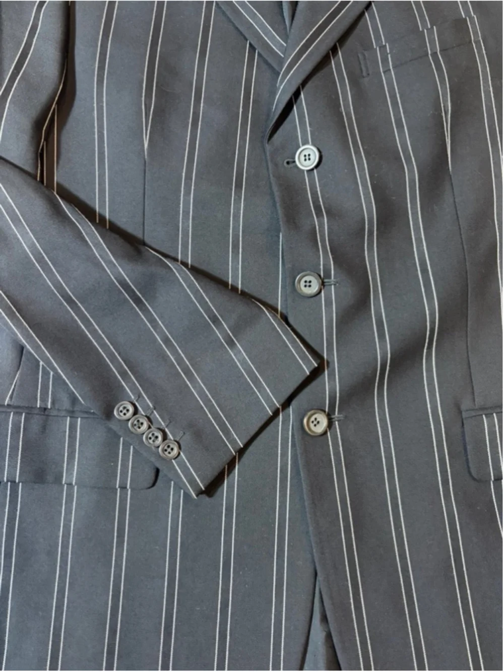 Versace Black Pinstripe Blazer 52R Wool Italy Medusa Logo Classic Tailored